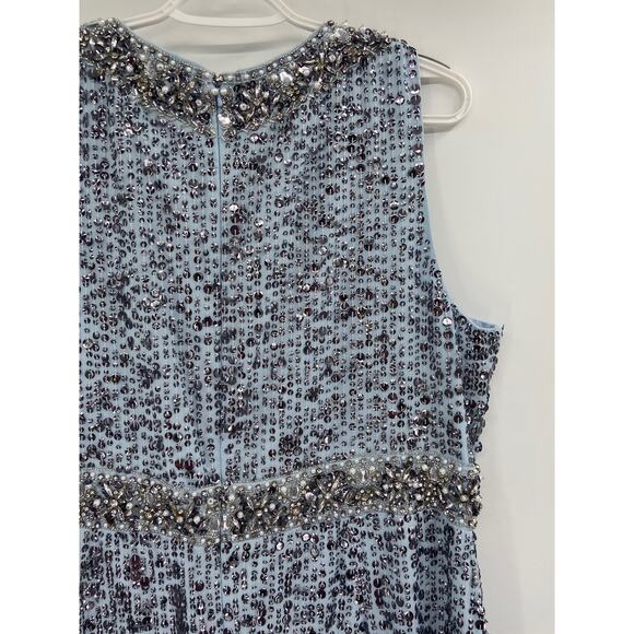 Mac Duggal 10839 Slate Blue Bead & Sequin Sleeveless Column Formal Gown 16 NWT - Picture 10 of 10